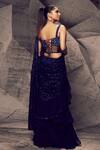 Shop_Archana Kochhar_Blue Georgette Beads, Cut Shimmering Embellished Pre-draped Saree With Blouse _at_Aza_Fashions