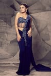 Buy_Archana Kochhar_Blue Saree Lycra Embellished Bead Shimmering Pre-draped With Corset Blouse _at_Aza_Fashions