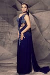 Buy_Archana Kochhar_Blue Saree Lycra Embellished Bead Shimmering Pre-draped With Corset Blouse _Online_at_Aza_Fashions