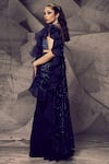Shop_Archana Kochhar_Blue Net, Organza Embroidery Shimmering Embellished Sharara Saree And Blouse Set _at_Aza_Fashions