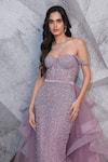 Archana Kochhar_Purple Net Embroidered Pearl Stone Corset Gown With Ruffle Trail For Women_Online_at_Aza_Fashions