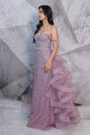 Buy_Archana Kochhar_Purple Net Embroidered Pearl Stone Corset Gown With Ruffle Trail For Women_Online_at_Aza_Fashions