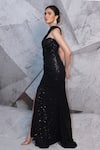 Shop_Archana Kochhar_Black Net Embroidered Sequin And Stone Work Elegant Pleated Draped Gown _at_Aza_Fashions