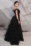 Buy_Archana Kochhar_Black Net Embroidered Bead Off Shoulder Neck Gown With Ruffle Trail _Online_at_Aza_Fashions