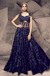 Buy_Archana Kochhar_Blue Georgette Embroidered Bead Sweetheart Neck Shimmering And Sequin Gown _at_Aza_Fashions