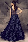 Shop_Archana Kochhar_Blue Georgette Embroidered Bead Sweetheart Neck Shimmering And Sequin Gown _at_Aza_Fashions