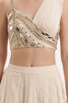 Buy_Divya Aggarwal_Ivory Chiffon Hand Embroidered Mirror Asymmetric Neck Blouse And Skirt Set _Online_at_Aza_Fashions