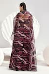 Shop_Divya Aggarwal_Purple Organza Printed Beads Round Plum Abstract Cape Pant Set _at_Aza_Fashions