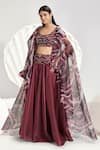 Divya Aggarwal_Purple Organza Printed Beads Round Plum Abstract Cape Pant Set _Online_at_Aza_Fashions
