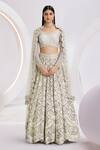 Buy_Divya Aggarwal_Ivory Silk Hand Embroidered Pearls Leaf Neck Blouse Bridal Lehenga Set _at_Aza_Fashions