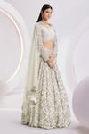 Buy_Divya Aggarwal_Ivory Silk Hand Embroidered Pearls Leaf Neck Blouse Bridal Lehenga Set _Online_at_Aza_Fashions
