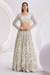 Divya Aggarwal_Ivory Silk Hand Embroidered Pearls Leaf Neck Blouse Bridal Lehenga Set _at_Aza_Fashions
