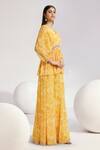 Buy_Divya Aggarwal_Yellow Chiffon Printed Abstract V Neck Kurta And Sharara Set _Online_at_Aza_Fashions
