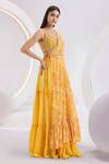 Buy_Divya Aggarwal_Yellow Georgette Printed Abstract V Neck Cape Skirt Set _Online_at_Aza_Fashions