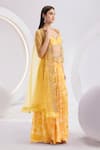 Buy_Divya Aggarwal_Yellow Satin Beads, Stones V-neck Hand Embroidered Cape Skirt Set _Online_at_Aza_Fashions