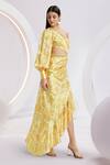 Buy_Divya Aggarwal_Yellow Satin Printed Abstract One Shoulder Dress _Online_at_Aza_Fashions