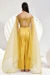 Shop_Divya Aggarwal_Yellow Heavy Satin Hand Embroidered Beads Off Shoulder Bodice Jumpsuit _at_Aza_Fashions