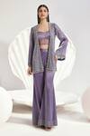 Buy_Divya Aggarwal_Purple Metallic Organza Hand Embroidered Beads Lavender Jacket Pant Set _at_Aza_Fashions