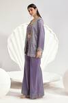 Divya Aggarwal_Purple Metallic Organza Hand Embroidered Beads Lavender Jacket Pant Set _Online_at_Aza_Fashions
