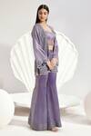 Buy_Divya Aggarwal_Purple Metallic Organza Hand Embroidered Beads Lavender Jacket Pant Set _Online_at_Aza_Fashions