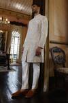 Vikram Phadnis_Ivory Silk Embroidery Thread Sherwani Set _Online_at_Aza_Fashions