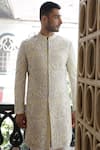 Buy_Vikram Phadnis_Ivory Silk Embroidery Thread Sherwani Set _Online_at_Aza_Fashions