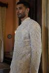 Shop_Vikram Phadnis_Ivory Silk Embroidery Thread Sherwani Set _Online_at_Aza_Fashions