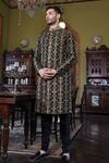 Vikram Phadnis_Black Sherwani Embroidery Thread Silk Work Churidar Set _Online_at_Aza_Fashions