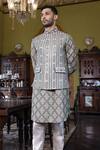 Vikram Phadnis_Green Bundi And Kurta Silk Embroidery Zari Sage & Set _Online_at_Aza_Fashions