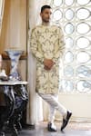 Shop_Vikram Phadnis_Ivory Sherwani Embroidery Thread Silk Set _at_Aza_Fashions