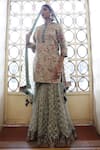 Buy_Vikram Phadnis_Beige Kurta Silk Embroidery Bloom Garden Round Sharara Set _at_Aza_Fashions