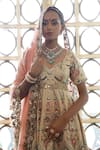 Vikram Phadnis_Beige Anarkali New Raw Silk Embroidery Thread Sweetheart Neck Gardenia Set _Online_at_Aza_Fashions