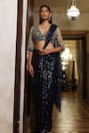 Shop_Vikram Phadnis_Blue Pre-draped Saree Stretch Net Embroidery Sequin Embellished With Blouse _at_Aza_Fashions