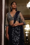 Buy_Vikram Phadnis_Blue Pre-draped Saree Stretch Net Embroidery Sequin Embellished With Blouse _Online_at_Aza_Fashions