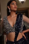 Shop_Vikram Phadnis_Blue Pre-draped Saree Stretch Net Embroidery Sequin Embellished With Blouse _Online_at_Aza_Fashions