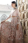 Vikram Phadnis_Beige Net Embroidery Sweetheart Neck Flora Blossom Bridal Lehenga Set _Online_at_Aza_Fashions