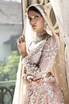 Shop_Vikram Phadnis_Beige Net Embroidery Sweetheart Neck Flora Blossom Bridal Lehenga Set _Online_at_Aza_Fashions