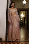 Buy_Vikram Phadnis_Pink Cape Yoke  Net Hand Embroidered Cutdana Tiered With Draped Skirt Set _at_Aza_Fashions