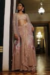 Shop_Vikram Phadnis_Pink Cape Yoke  Net Hand Embroidered Cutdana Tiered With Draped Skirt Set _at_Aza_Fashions