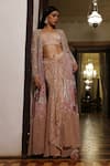 Buy_Vikram Phadnis_Pink Cape Yoke  Net Hand Embroidered Cutdana Tiered With Draped Skirt Set _Online_at_Aza_Fashions