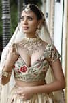 Vikram Phadnis_Ivory Lehenga And Blouse Silk Embroidered Threadwork Floral 24 Kali Bridal Set _Online_at_Aza_Fashions