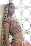 Vikram Phadnis_Peach Lehenga And Blouse Silk Embroidered Threadwork Floral 24 Kali Bridal Set _Online_at_Aza_Fashions