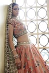 Buy_Vikram Phadnis_Peach Lehenga And Blouse Silk Embroidered Threadwork Floral 24 Kali Bridal Set _Online_at_Aza_Fashions