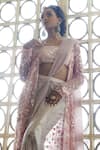 Vikram Phadnis_Pink Skirt Mesh Hand Embroidered Floral Bustier Straight Draped Set With Cape _Online_at_Aza_Fashions