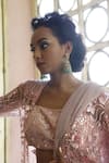 Buy_Vikram Phadnis_Pink Skirt Mesh Hand Embroidered Floral Bustier Straight Draped Set With Cape _Online_at_Aza_Fashions