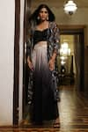 Buy_Vikram Phadnis_Black Skirt Lycra Hand Embroidered Gun Metal Ombre Draped Set With Cape _at_Aza_Fashions