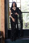 Buy_Vikram Phadnis_Black Saree Net Hand Embroidered Beads Plunged Pan With Blouse _at_Aza_Fashions