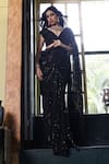 Vikram Phadnis_Black Saree Net Hand Embroidered Beads Plunged Pan With Blouse _Online_at_Aza_Fashions