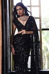 Buy_Vikram Phadnis_Black Saree Net Hand Embroidered Beads Plunged Pan With Blouse _Online_at_Aza_Fashions