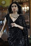 Vikram Phadnis_Black Saree Net Hand Embroidered Beads Plunged Pan With Blouse _at_Aza_Fashions